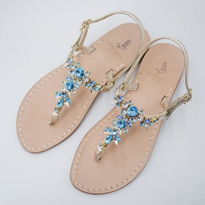 Capri Sandals Jeweled With Leather Embellished With Aquamarine | Etsy