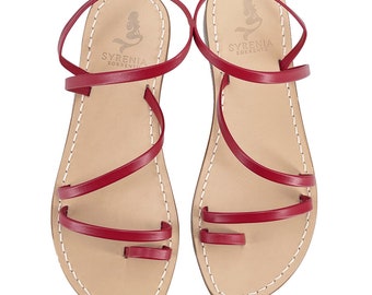 Rote Leder Capri Sandalen T bar - Italienische Sandalen - infradito caprese in pelle rossa fatto a mano su misura