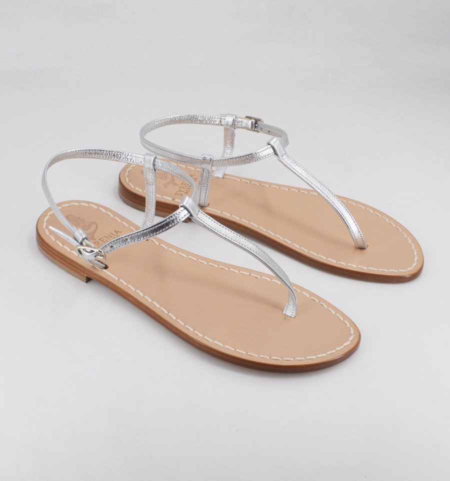 Silver Capri Sandals Handmade in Italy - italian sandals silver leather - Flat sandals customade