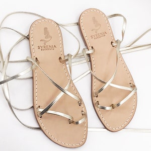Gold Gladiators sandals italian leather Lace up capri sandals Made in Italy Sandali alla schiava in pelle oro image 1