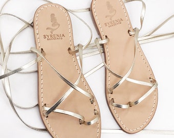 Gold Gladiators sandals italian leather - Lace up capri sandals - Made in Italy - Sandali alla schiava in pelle oro