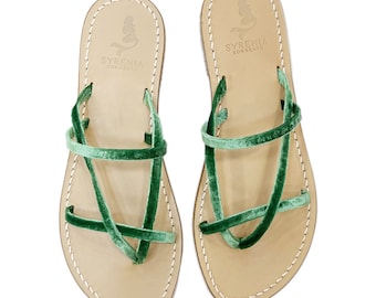 Velvet Capri Sandals GREEN handmade in Italy - Sandali Capresi in velluto VERDE