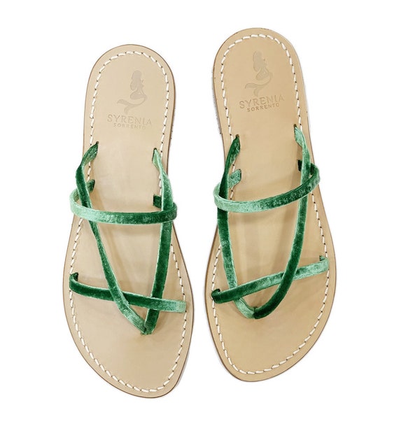 Velvet Capri Sandals GREEN Handmade in Italy Sandali Capresi - Etsy Denmark