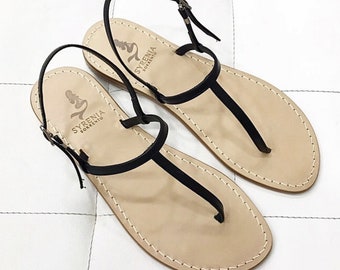 Sandalias Capri de Cuero Negro - Hechas a Mano en Italia