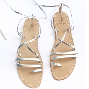 Gladiators LederSandalen Silber - Schnürung Sandalen - handgefertigt in Italien