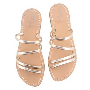 Syrenia Women&#39;s Flat Capri Sandals in Gold Metallic leather, Hand-Made in Sorrento, Made to Order & Custom made in Italy