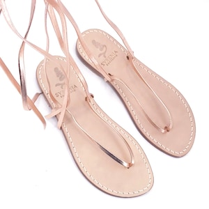 Gold pink Gladiators sandals - Lace up sandals - Slave sandals - Made in Italy