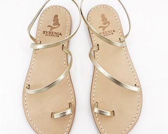 Gold Capri sandals handmade in Italy - Custom handmade gold leather Capresi sandals