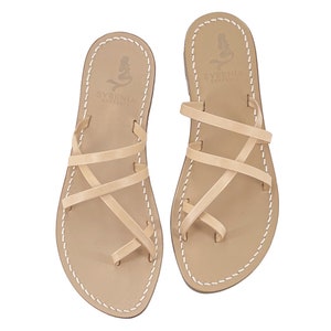 Syrenia Women's Flat Capri Sandals in nude leather color, Hand-Made in Sorrento, Made to Order image 1