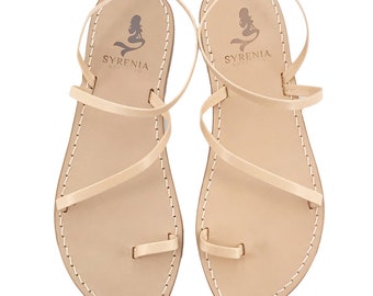 Capri sandals in nude leather color - Handmade in Italy - Classic Capri sandals in natural tan leather