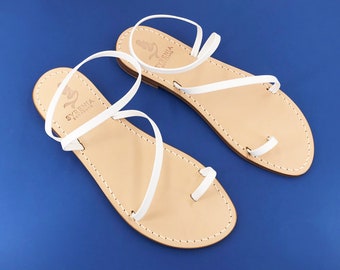 White Capri Sandals - Flat sandals - Handmade in Italy