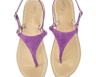 Women's Purple suede Capri Sandals handmade in Italy - Capri flip-flop sandals in purple suede