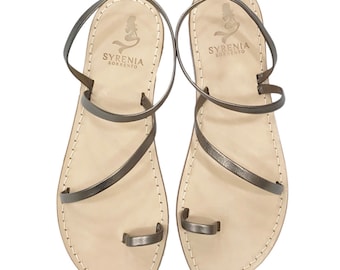 Capri sandals in gunmetal leather - Handmade in Italy - Handmade sandals in gunmetal leather