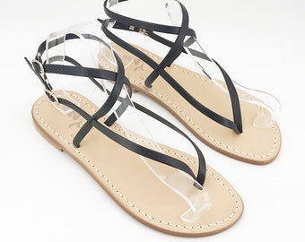 Capri sandals ITALIAN Handmade with 2 ankle laces custom different color - Thong sandals with double ankle strap