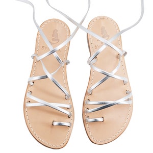 Silberne Gladiatoren-Sandalen – Schnürsandalen – Sklavensandalen – hergestellt in Italien