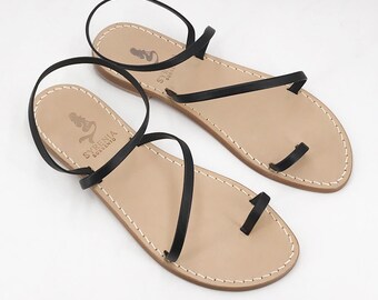 Black Capri sandals - Leather - Handmade in Italy