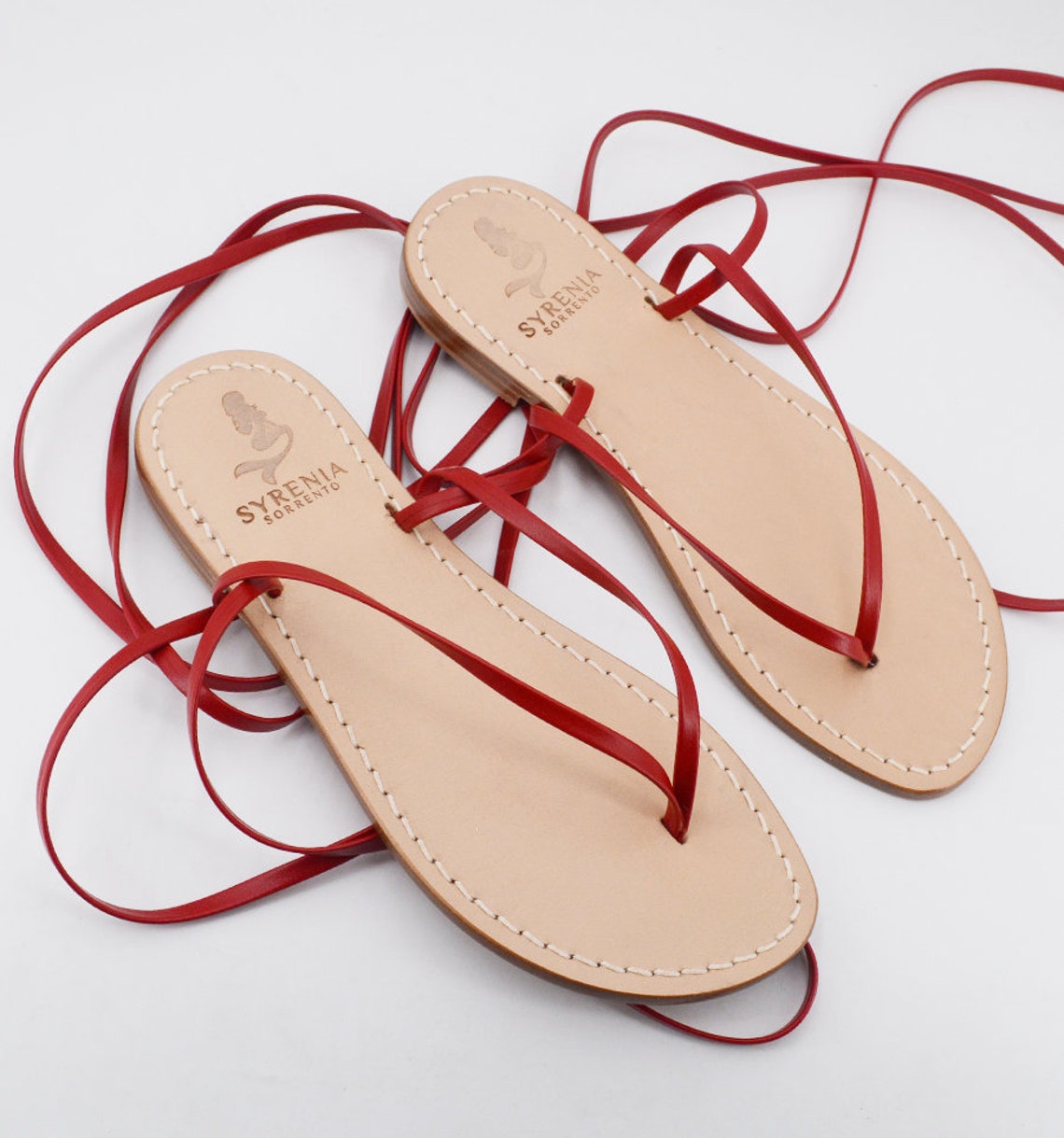 Gladiators Sandals in Red Leather Colour Lace up Sandals Sandali Alla