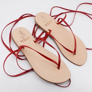 Gladiators sandals in red leather color - Lace up sandals - Red gladiator sandals - Made in Italy