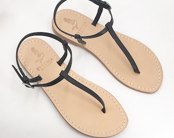 Black Capri sandals leather - Handmade in Italy - black shoes