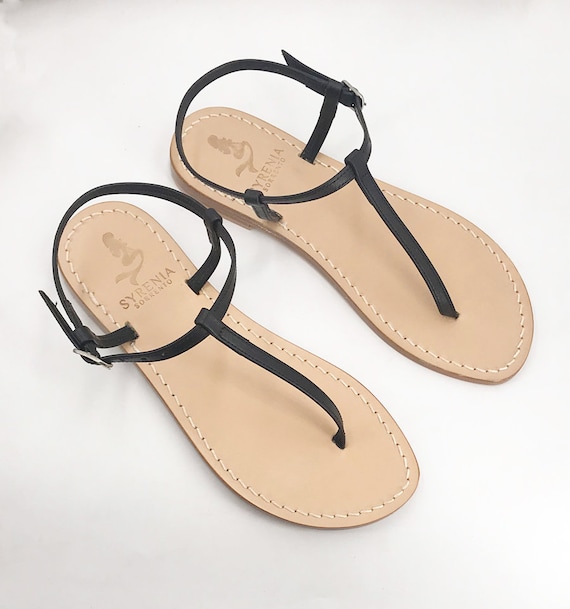 Black Capri Sandals Leather Handmade in Italy Black Shoes