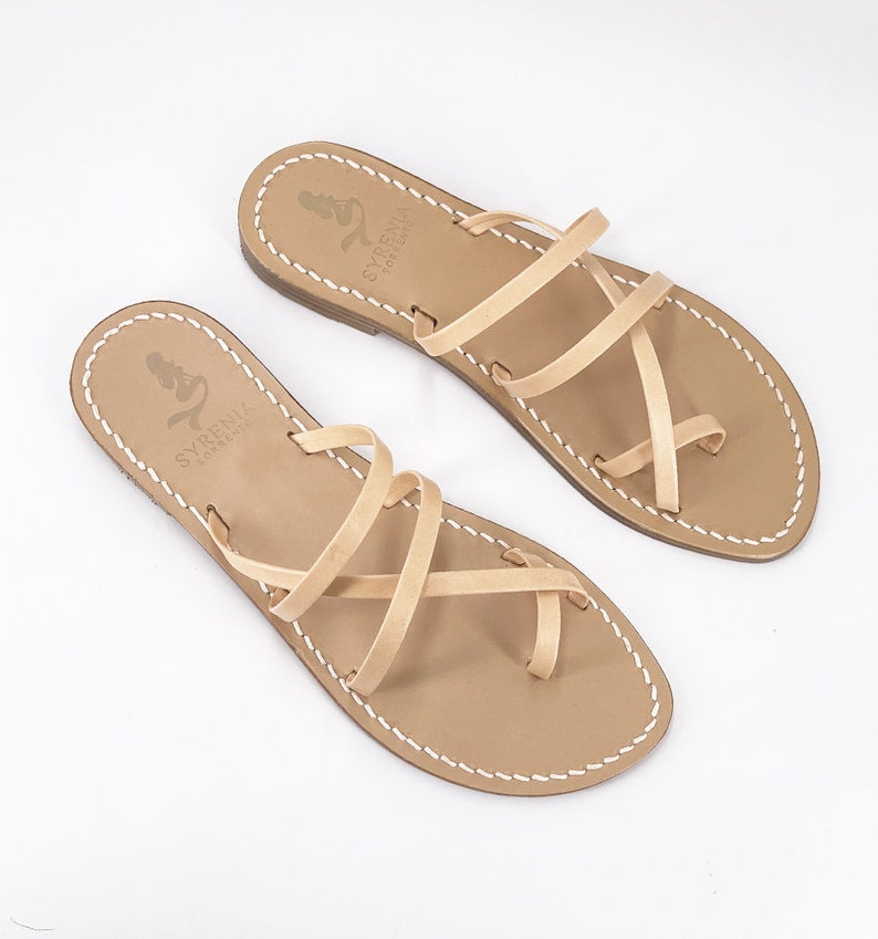 Syrenia Women's Flat Capri Sandals in nude leather color, Hand-Made in Sorrento, Made to Order image 3