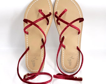 Red Velvet Capri Sandals handmade in Italy - Sandali Capresi in velluto rosso