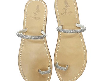 Handmade Capri Sandals with pave shine crystal silver - Capri sandals with pave shine crystal silver