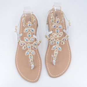 Wedding sandals, bridal sandals, beach wedding sandals handmade and custom order, model with flat heel from 1.5 cm to 4 cm.