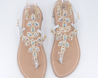 Wedding sandals, bridal sandals, beach wedding sandals handmade and custom order, model with flat heel from 1.5 cm to 4 cm.