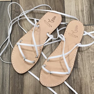 Gladiators white sandals leather - Lace up sandals - Made in Italy