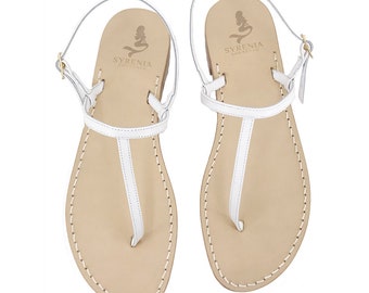 White Leather Capri Sandals - Flat Sandals - Handmade in Italy