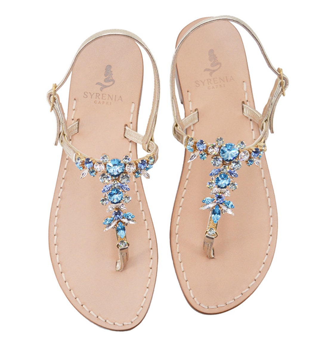 Capri Sandals Jeweled With Leather Embellished With Aquamarine - Etsy