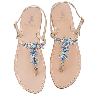 Capri Sandals Jeweled With Leather Embellished With Aquamarine | Etsy