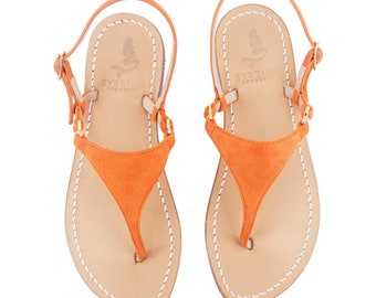 Capri Sandals orange suade - Positano style - Handmade Capri sandals - Positano sandals in orange suede