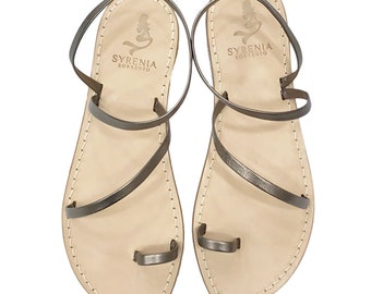 Gunmetal Capri sandals - Leather - Handmade in Italy