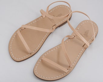 Capri sandals nudu color leather - Handmade in Italy - Classic Capri sandals in natural tan leather