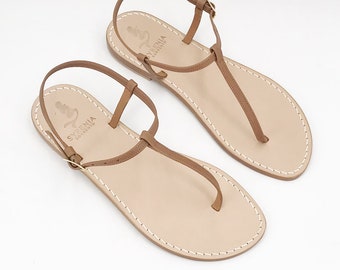 Capri sandals - Leather flat tan sandals - Handmade in Italy