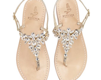 Handmade Capri jewel sandals with GOLD CRYSTAL and gold leather - Sandali gioiello capresi oro