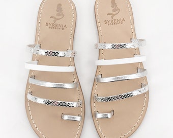 Płaskie sandały Python skóra złoto srebro ręcznie robione we Włoszech