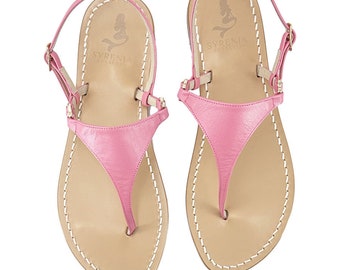 Women's Pink leather Capri Sandals handmade in Italy - Capri flip-flop sandals in pink leather