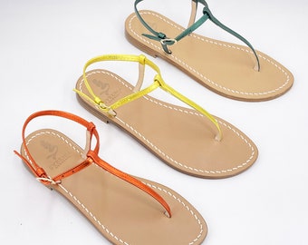 Capri Sandals T bar -Custom italian Flat Sandals - Capri sandals in laminated leather