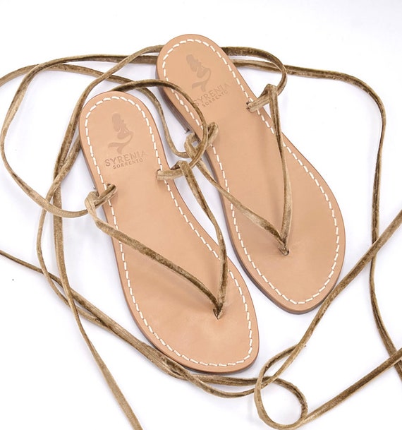 Velvet Gladiator sandals natural color basic style Lace up sandals italy sandals flat sandals