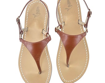 Women's Tan Dark Capri Sandals handmade in Italy - Capri flip-flop sandals in burnt tan leather