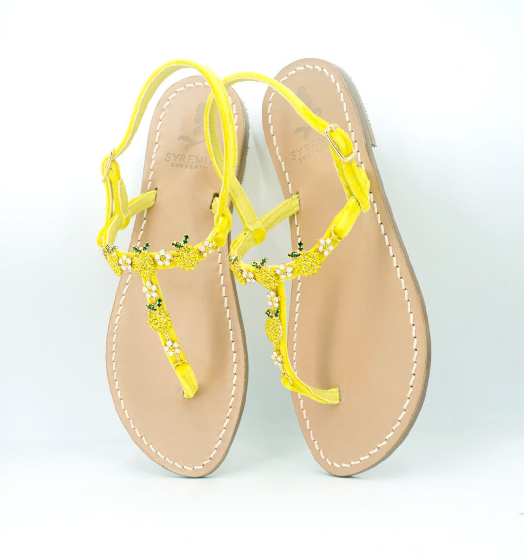 Lemon Sandals Sorrento Style Handmade Custom Yellow Crystal
