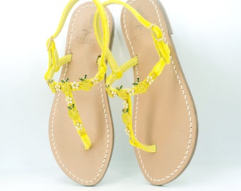 Lemon Sandals Sorrento Style handmade custom yellow crystal sandals - Lemon jewel sandals