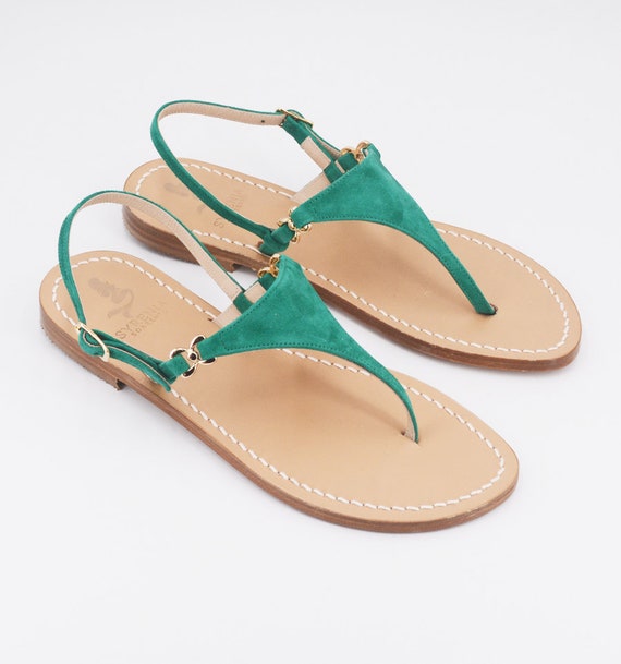 Capri Sandals Green Suade Positano Style Handmade Capri Sandals