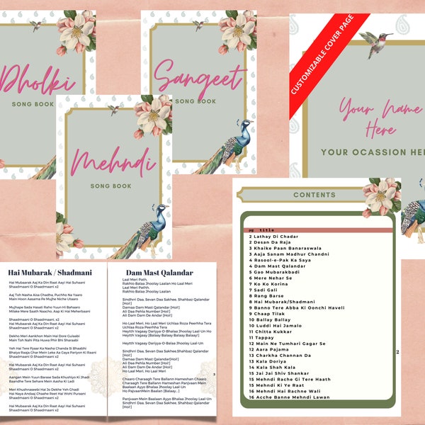 30+ Songs Custom Digital Dholki Song Book, sangeet songs book, Mehndi, dholki, shaadi songs, shaadi, shaadi accessories, Mehndi decor, decor