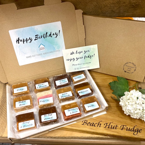 Best Seller fudge box, Happy Birthday, Personalised handmade fudge, I Fudgin Love You, letter box gift with over 25 flavours to choose from