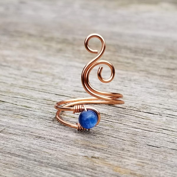 Whale Spout Spiral Ring with Blue Kyanite Stone, Wire Wrapped Ring, Wire Wrapped Jewelry, Boho Ring, Hippie Ring, Handmade Ring, Blue Stone