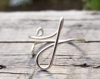 Initial Ring j (lowercase) | Dainty Adjustable Wire Wrapped Ring